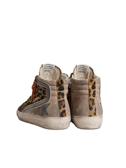 Golden Goose Slide Donna LTD in cavallino leopardato con stella e virgola in pelle laminata Golden Goose | GWF00116F00800615860